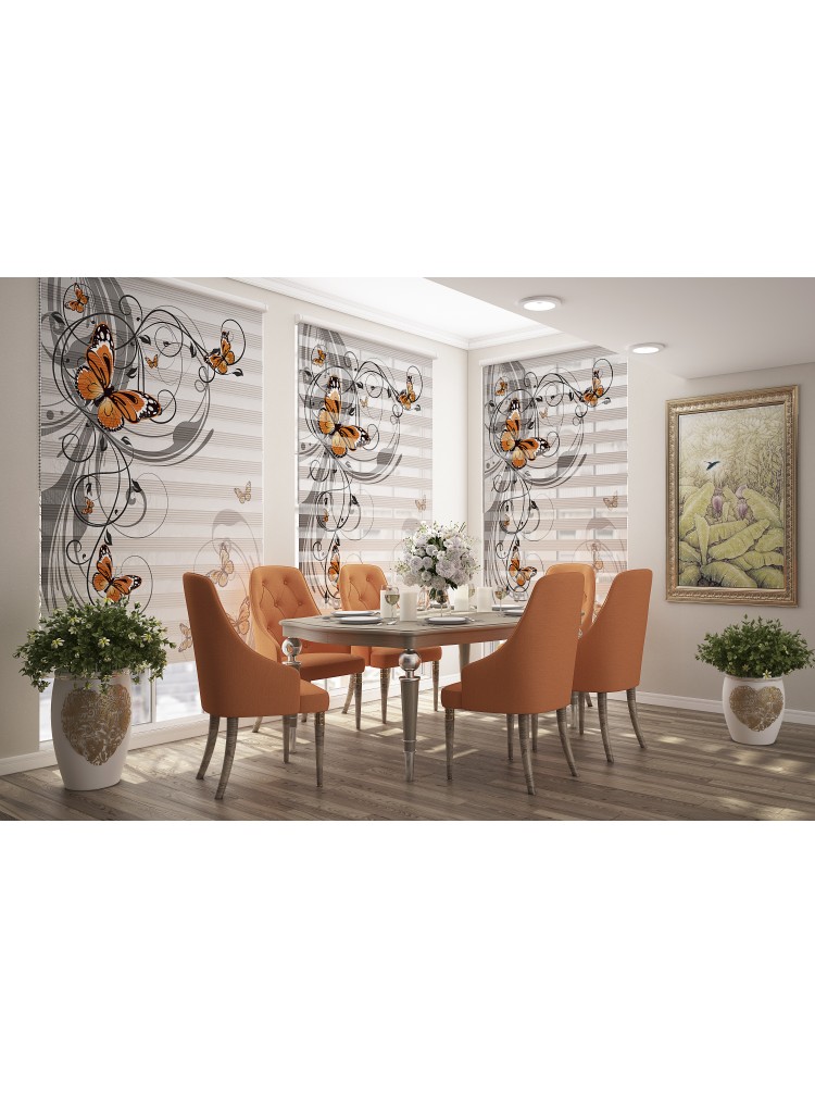ZEBRA PERDE TURUNCU KELEKBEKLİ GRİ CİZGİLİ MODEL